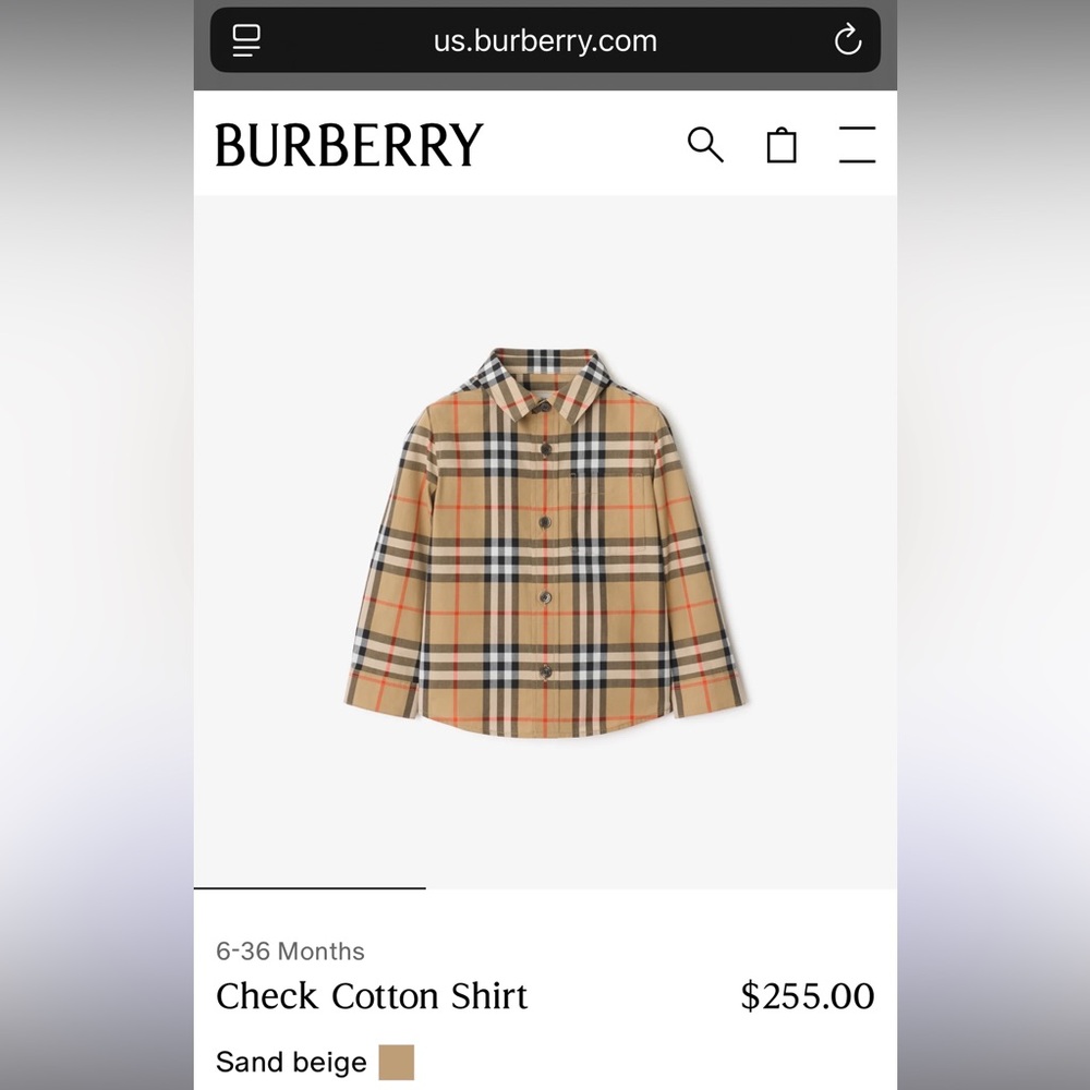 Burberry Beige and Black Check Kids Shirt